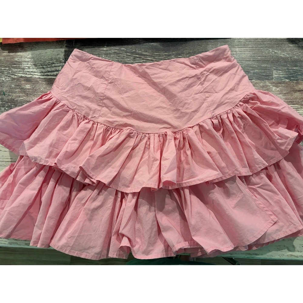 Mable Tiered Ruffle Pink Mini Skirt Size Medium High Waisted MS77466